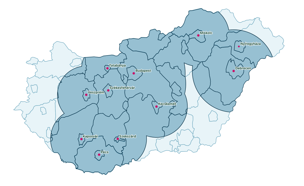 Magyarország térkép – Webklíma szerelési körzetek